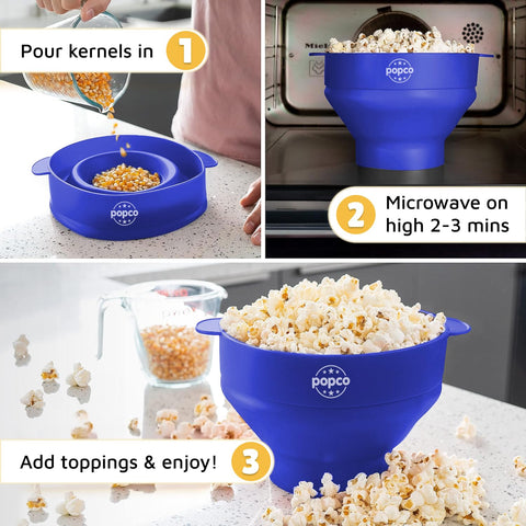 POPCO dishwasher-safe silicone popcorn popper for simple cleanup