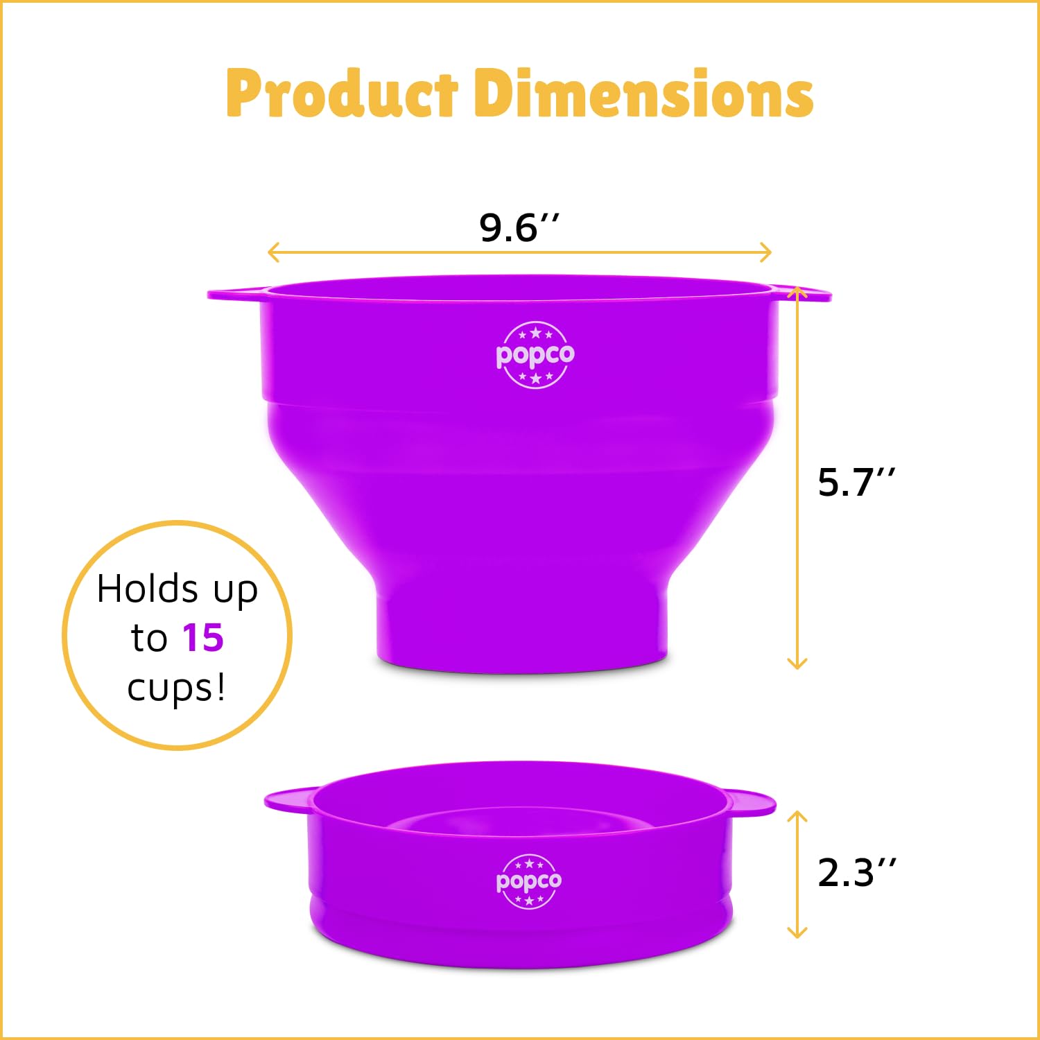 POPCO HotPop 15-cup capacity graphic highlights large batches for family movie night.
