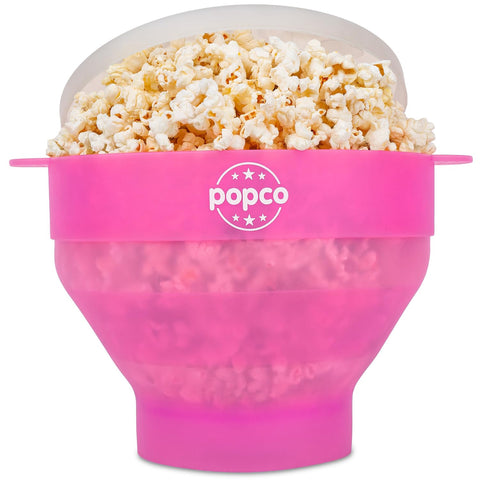 POPCO Hotpop silicone popcorn popper in microwave, open view for quick snack prep.