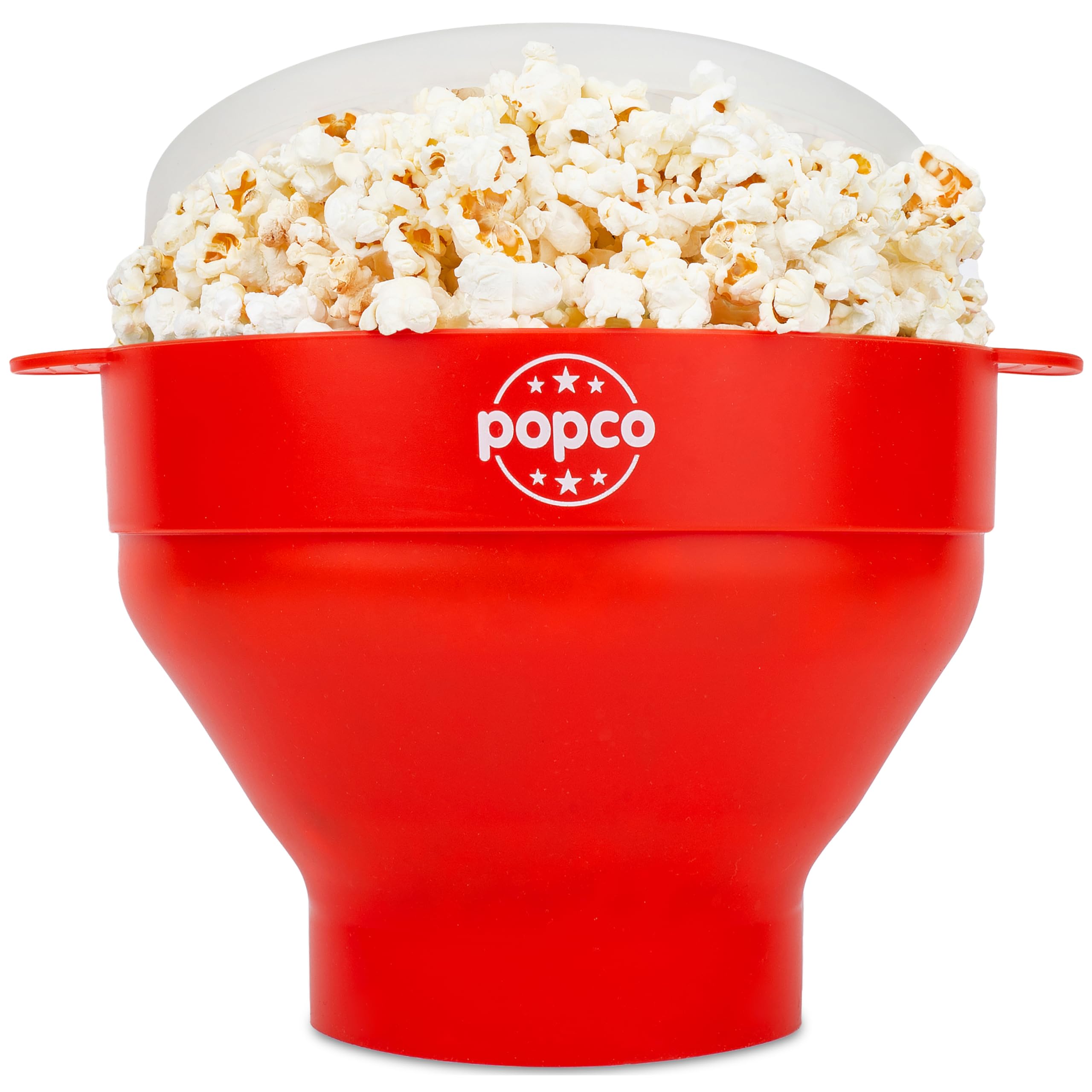 POPCO microwave popcorn bowl with silicone handles for easy serving.