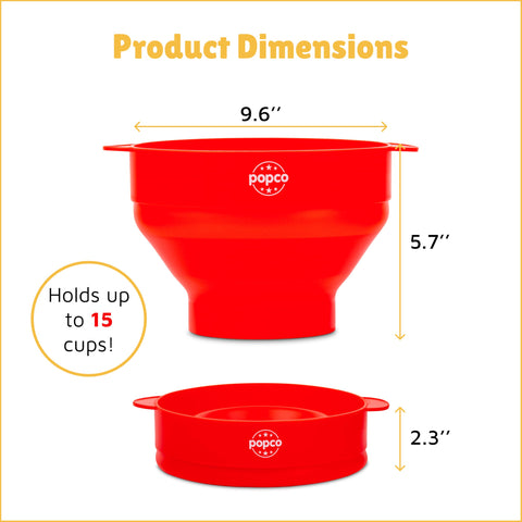 POPCO popcorn bowl with lid and handles eases microwave popping.