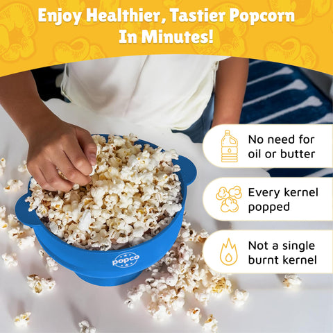 Popco popcorn maker with ergonomic handles for safe, easy pouring