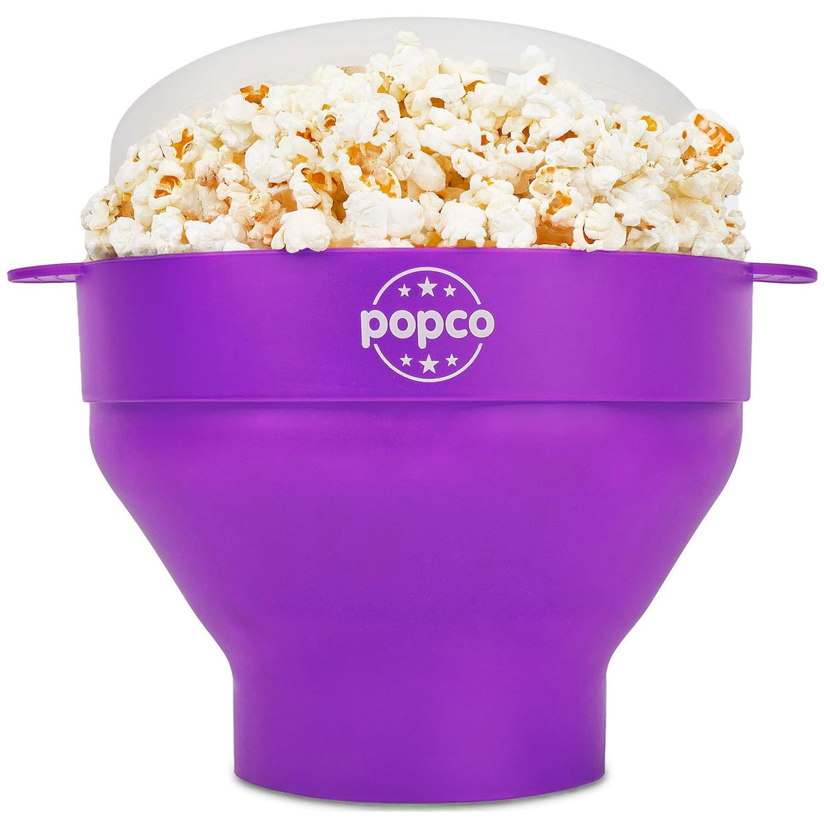 POPCO silicone popcorn popper with handles for easy, mess-free popping.