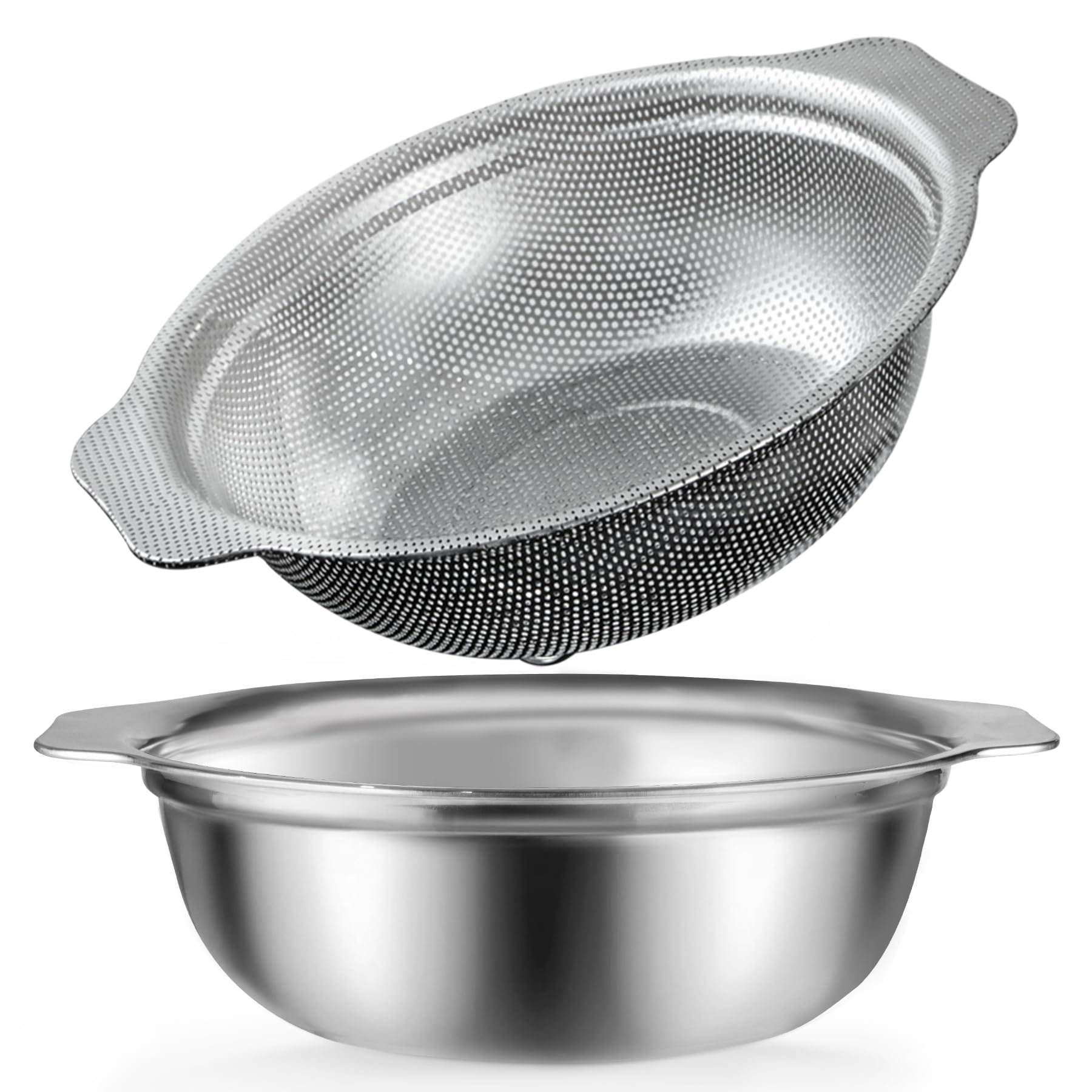 POPGRADE stainless steel colander with large 4.5QT capacity for easy draining