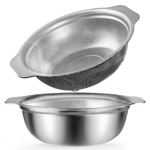 POPGRADE stainless steel colander with large 4.5QT capacity for easy draining