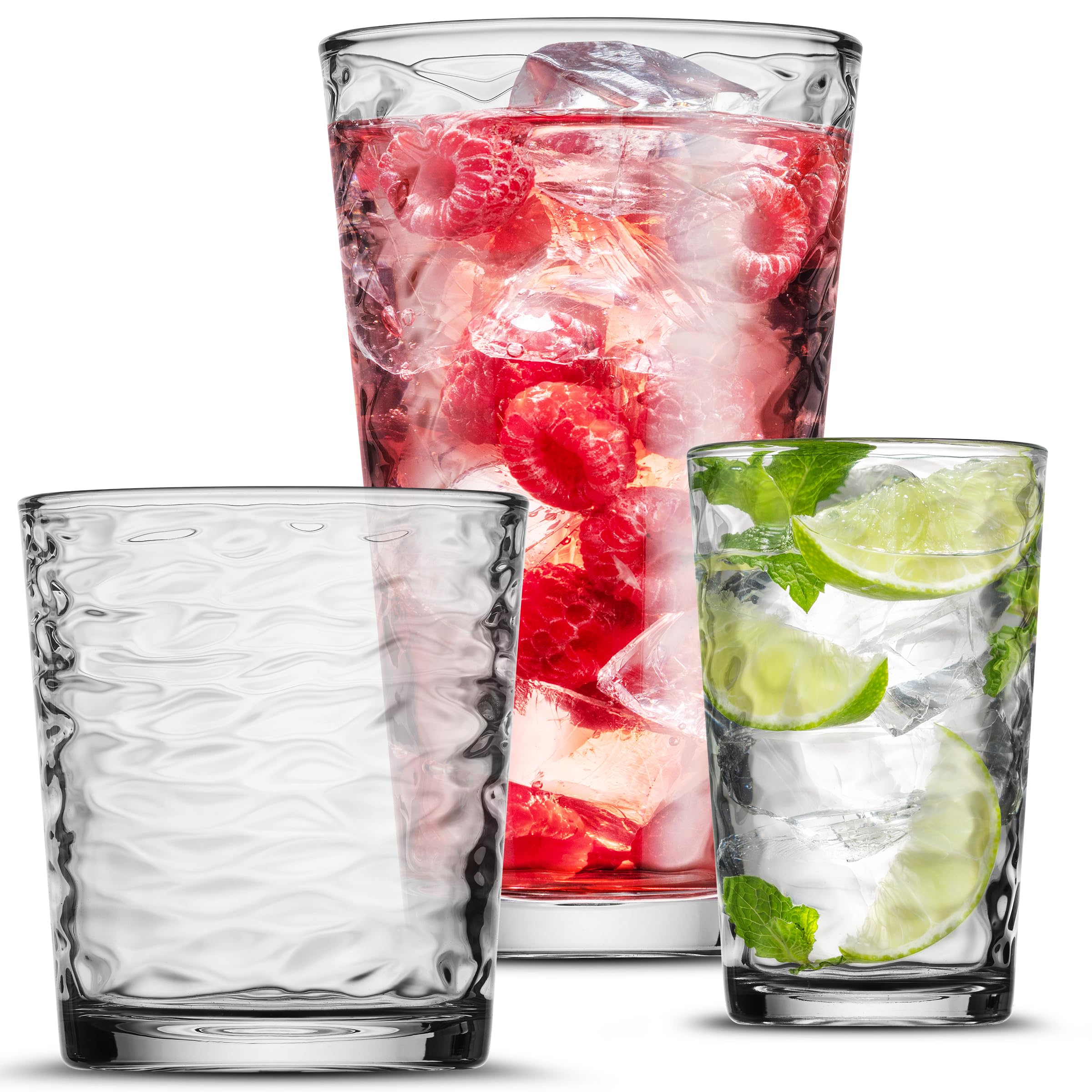 POPLASS Biscayne highball glass with wave pattern, ideal for iced tea and cocktails.