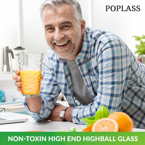 POPLASS Biscayne juice glass with wave detail, perfect for juice and water.