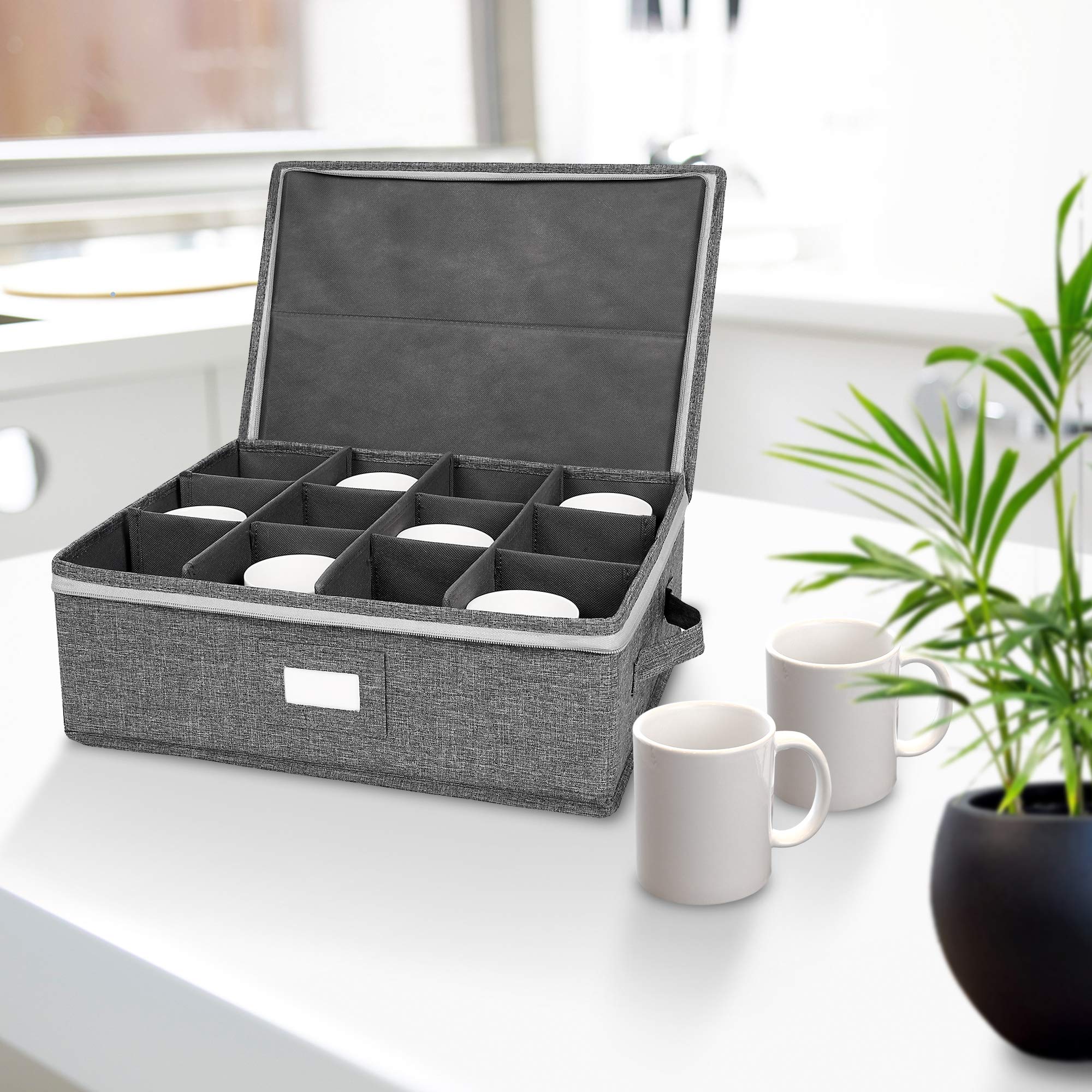 Popoly cup storage with 12 compartments keeps mugs neatly separated and protected