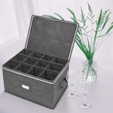 Popoly stemware storage with adjustable dividers fits different glass sizes for organized stacking