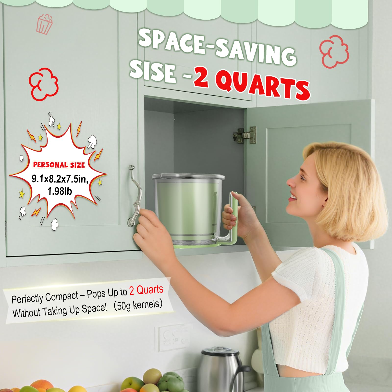 Popperchoice BPA-free plastic construction highlights family-friendly design.