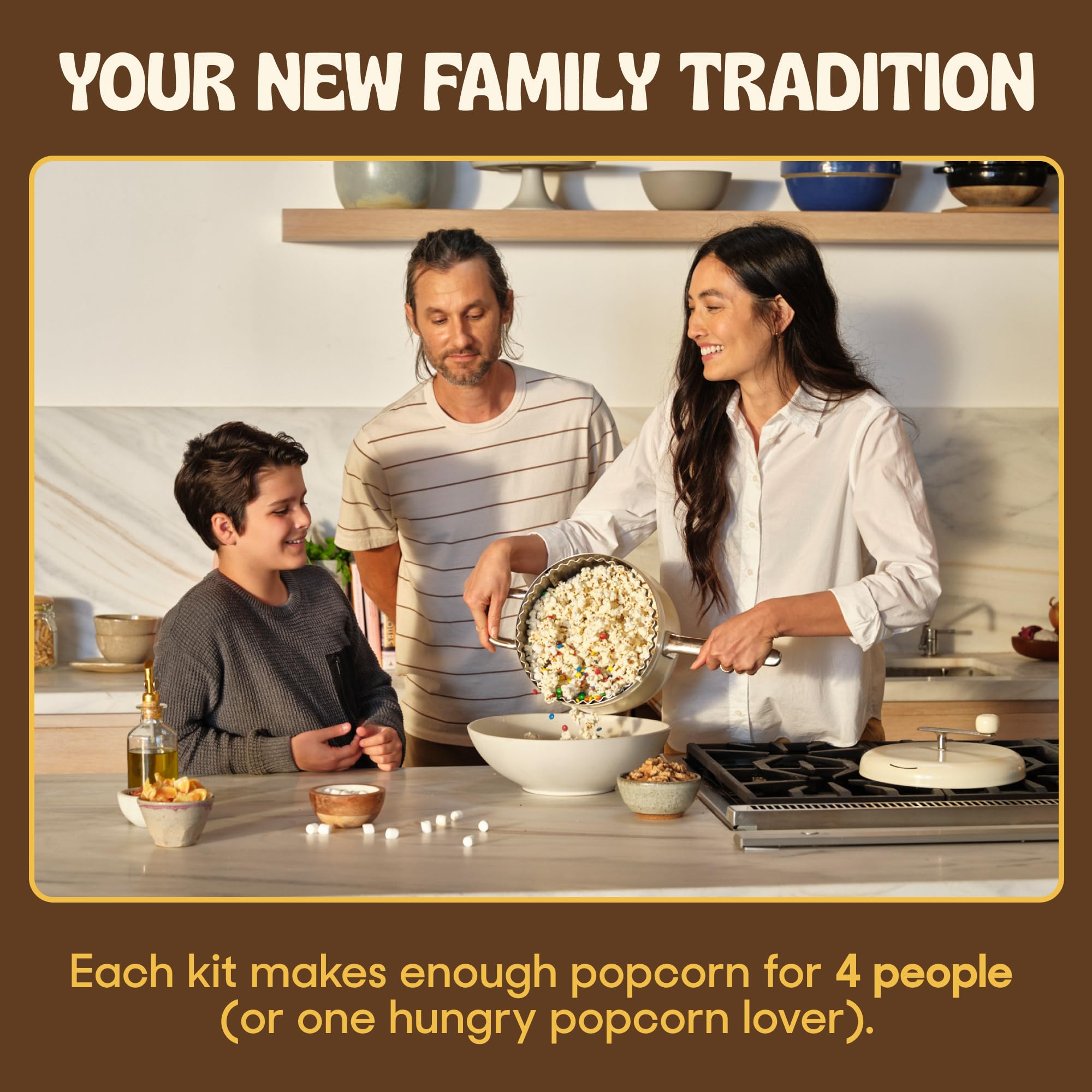 POPSMITH induction‑compatible popcorn popper on a modern stove