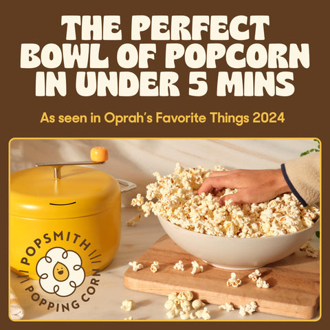 POPSMITH stovetop popcorn popper on stove ready to heat evenly