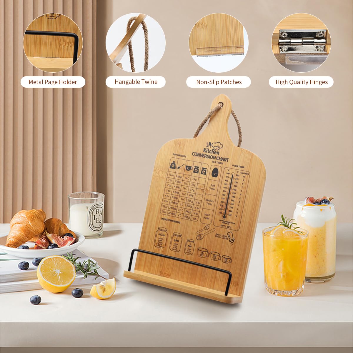 PopularLdo adjustable-height cookbook stand shown at multiple angles for comfortable viewing