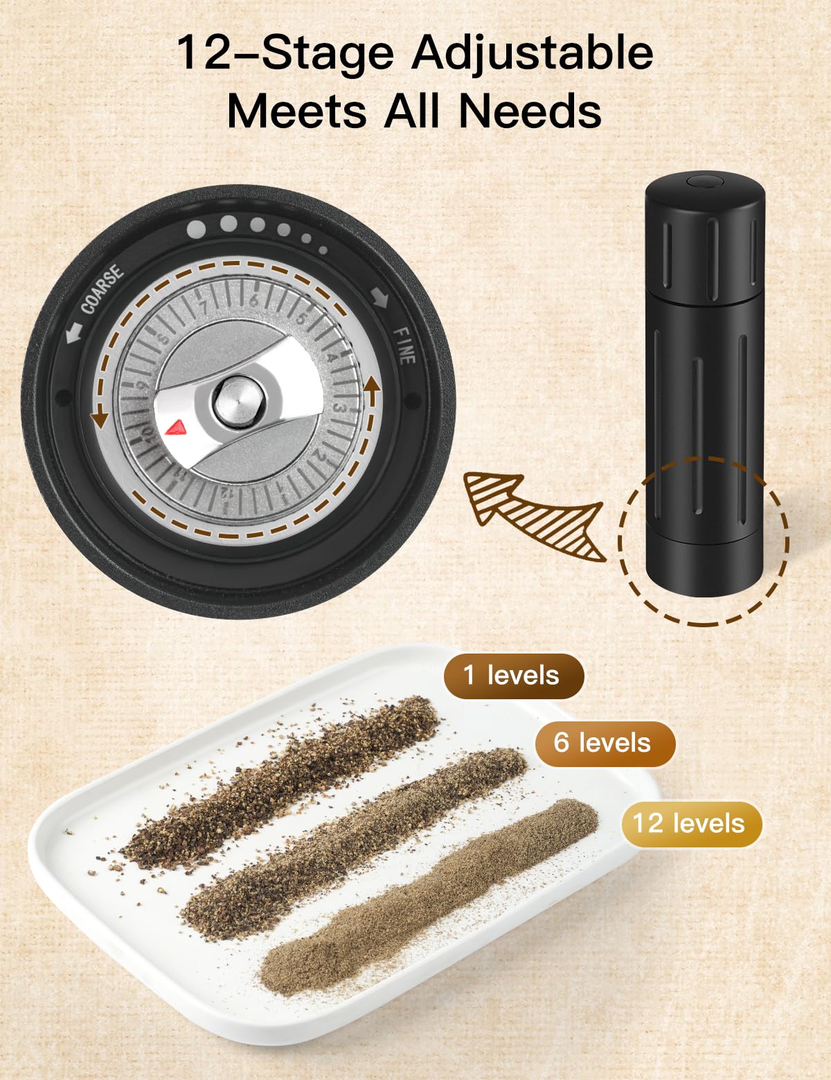 POPWOODS Pepper Grinder Mill adjustable coarseness allows versatile seasoning.