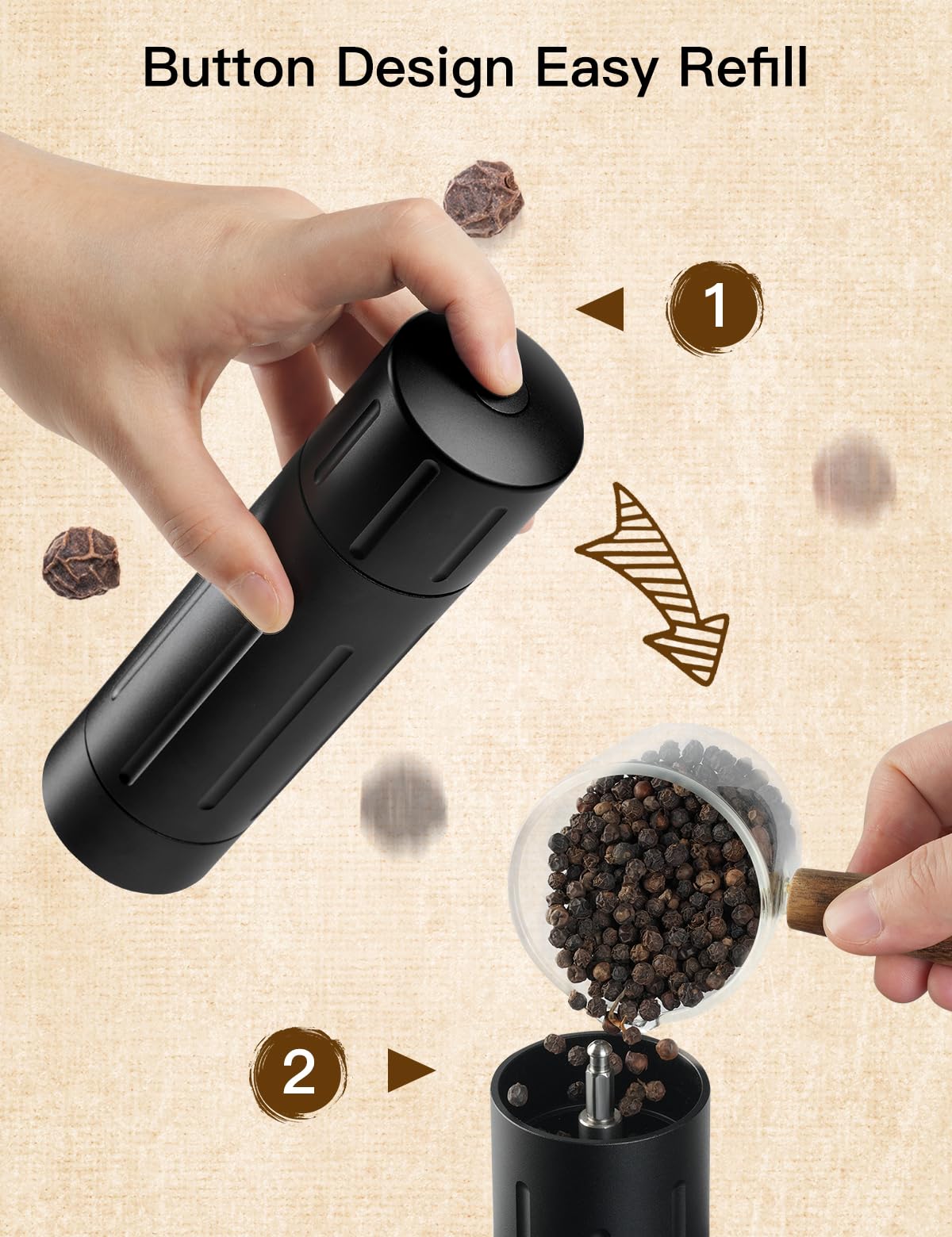 POPWOODS Pepper Grinder Mill sleek design complements any kitchen.