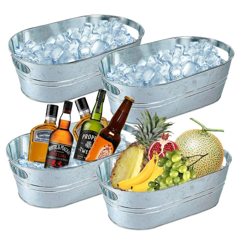 PORPOR BOOYA four-pack galvanized ice buckets with carry handles keep drinks cold at parties.