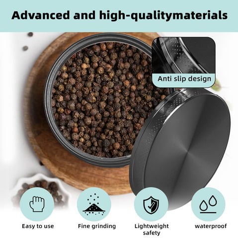 Porsuca spice mill grinder, black top view shows compact design.