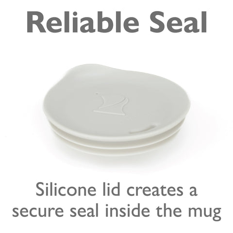 Porta Via lid in stone color complements mugs and reduces waste.