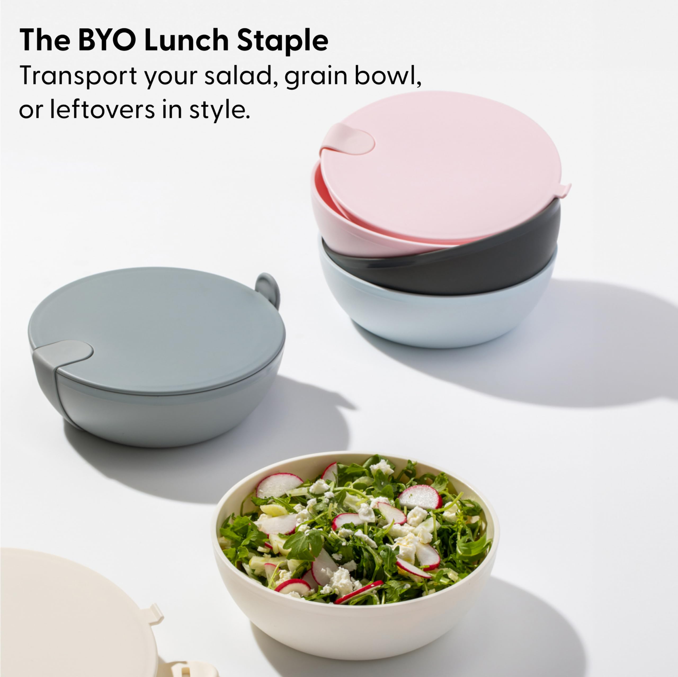 W&P Porter Bowl lid and snap-tight silicone strap for secure to-go meals.