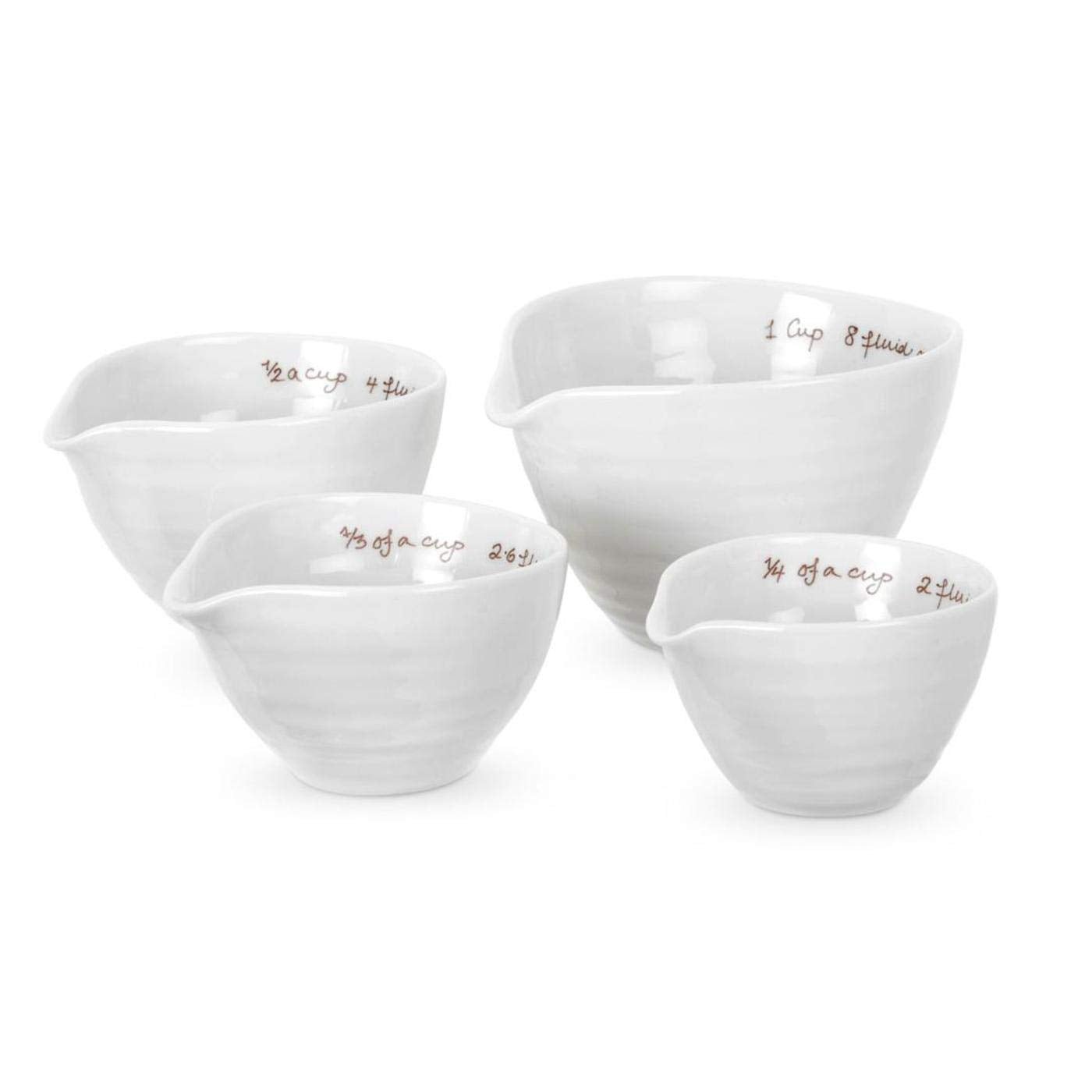 Portmeirion Sophie Conran white measuring cups stacked for tidy prep.