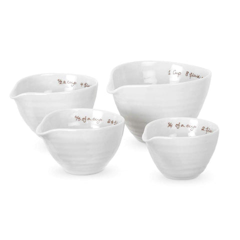 Portmeirion Sophie Conran white measuring cups stacked for tidy prep.