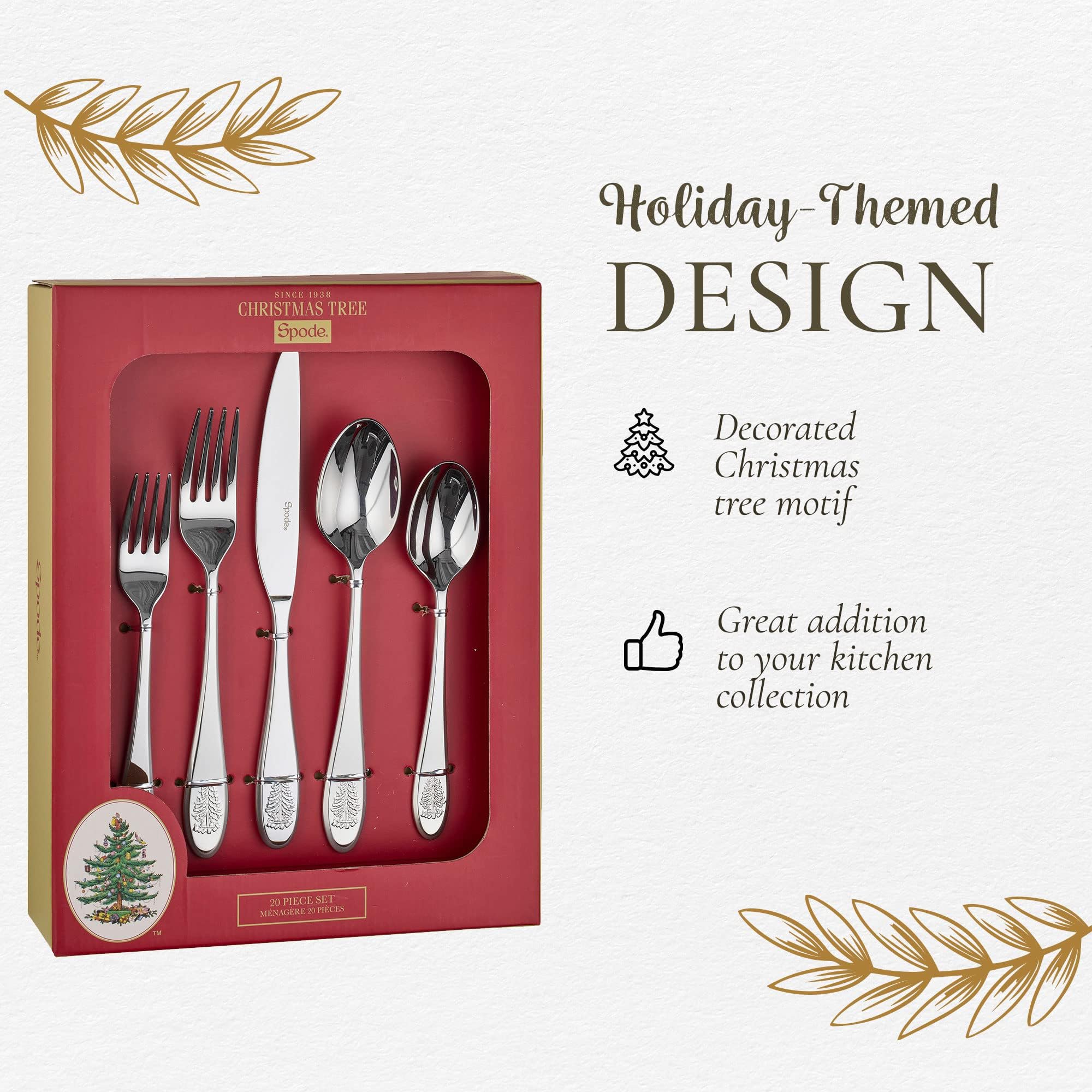 Portmeirion Spode Christmas Tree dinner knives with embossed tree design