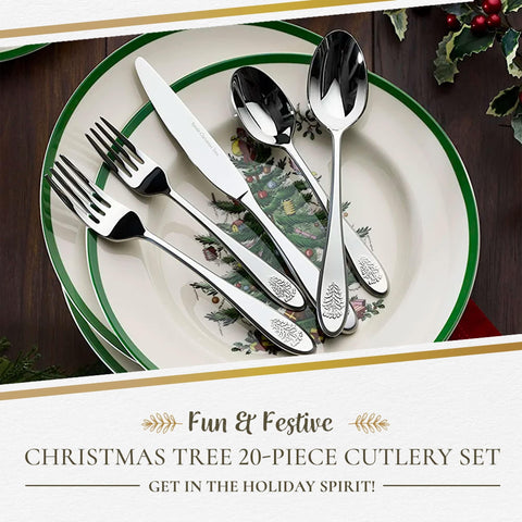 Portmeirion Spode Christmas Tree salad forks highlighting the ornamented motif