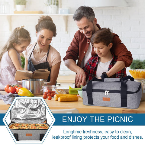 Poruary casserole carrier packing ideas for potlucks, picnics, and travel.