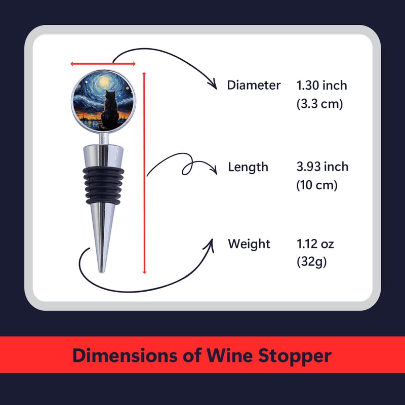 Poseidon Protect Van Gogh-inspired starry night cat design wine stopper adds charm while sealing.