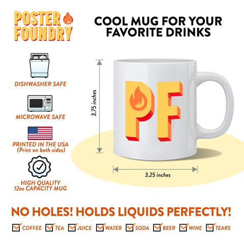 Poster Foundry Vandelay Industries mug on desk, great gift for fans of sci-fi decor.