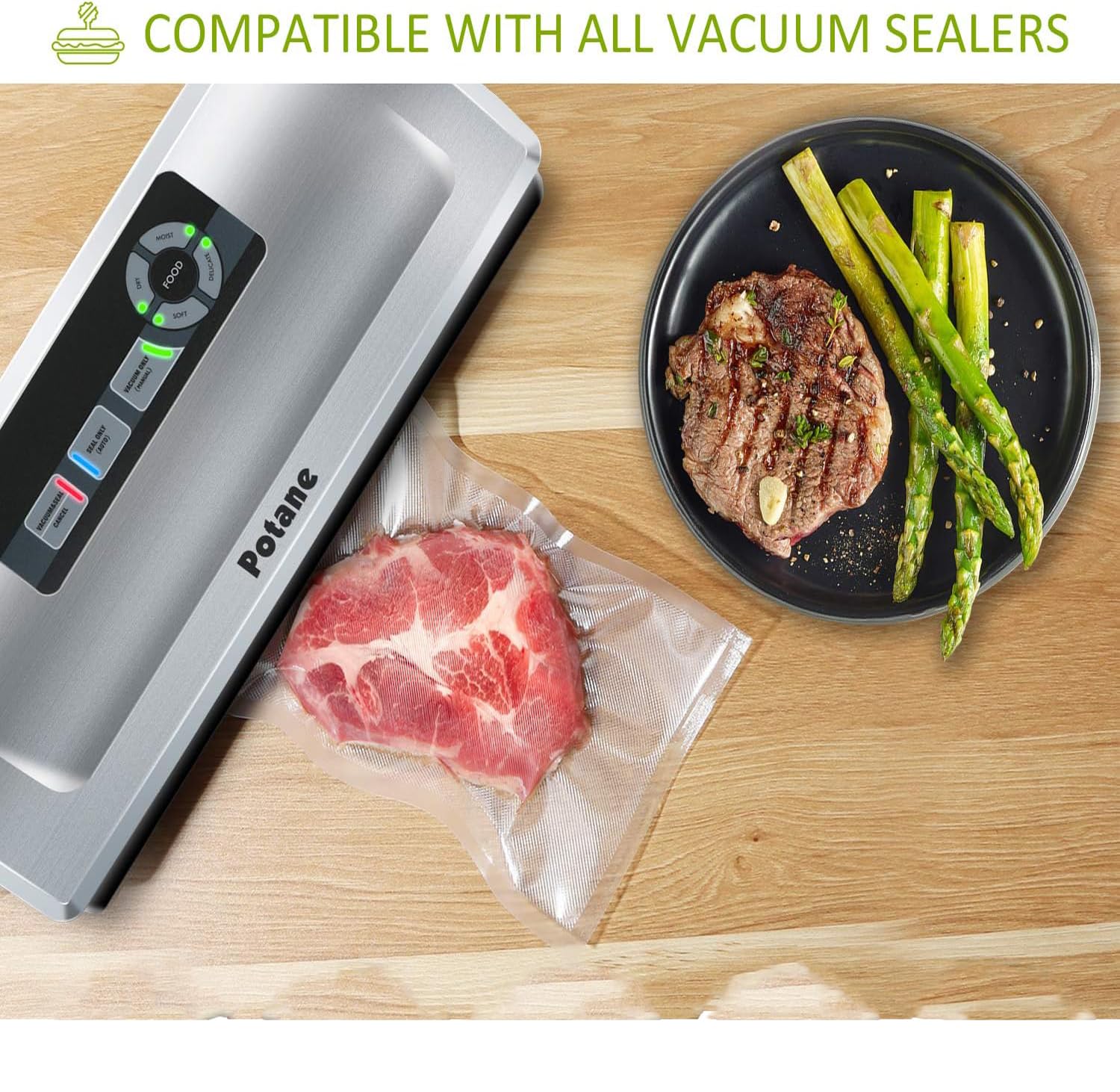 Potane vacuum sealer bags 8x12 quart protect portions and prevent leaks