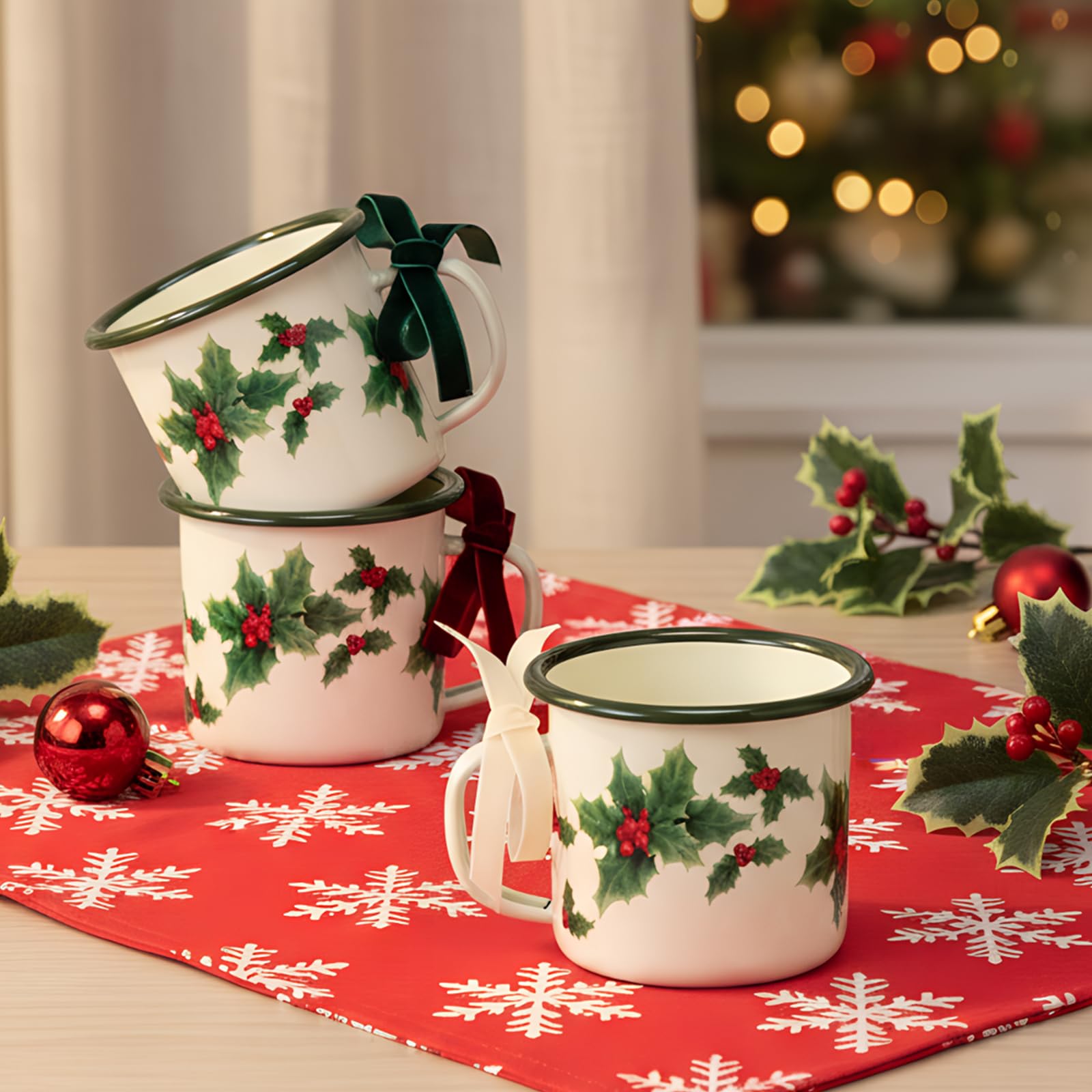 Potchen enamel mug with ribbon accent for gift-giving and celebrations