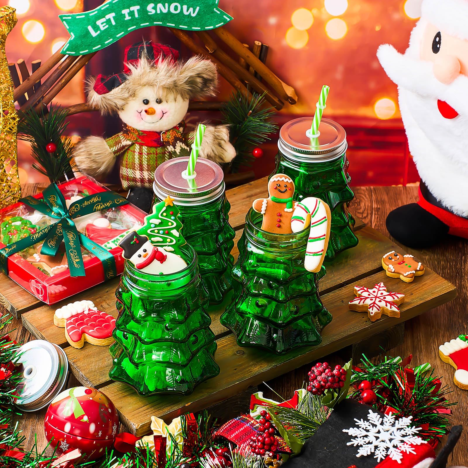 Potchen clear glass cups add seasonal charm to coffee, tea, or cold drinks.
