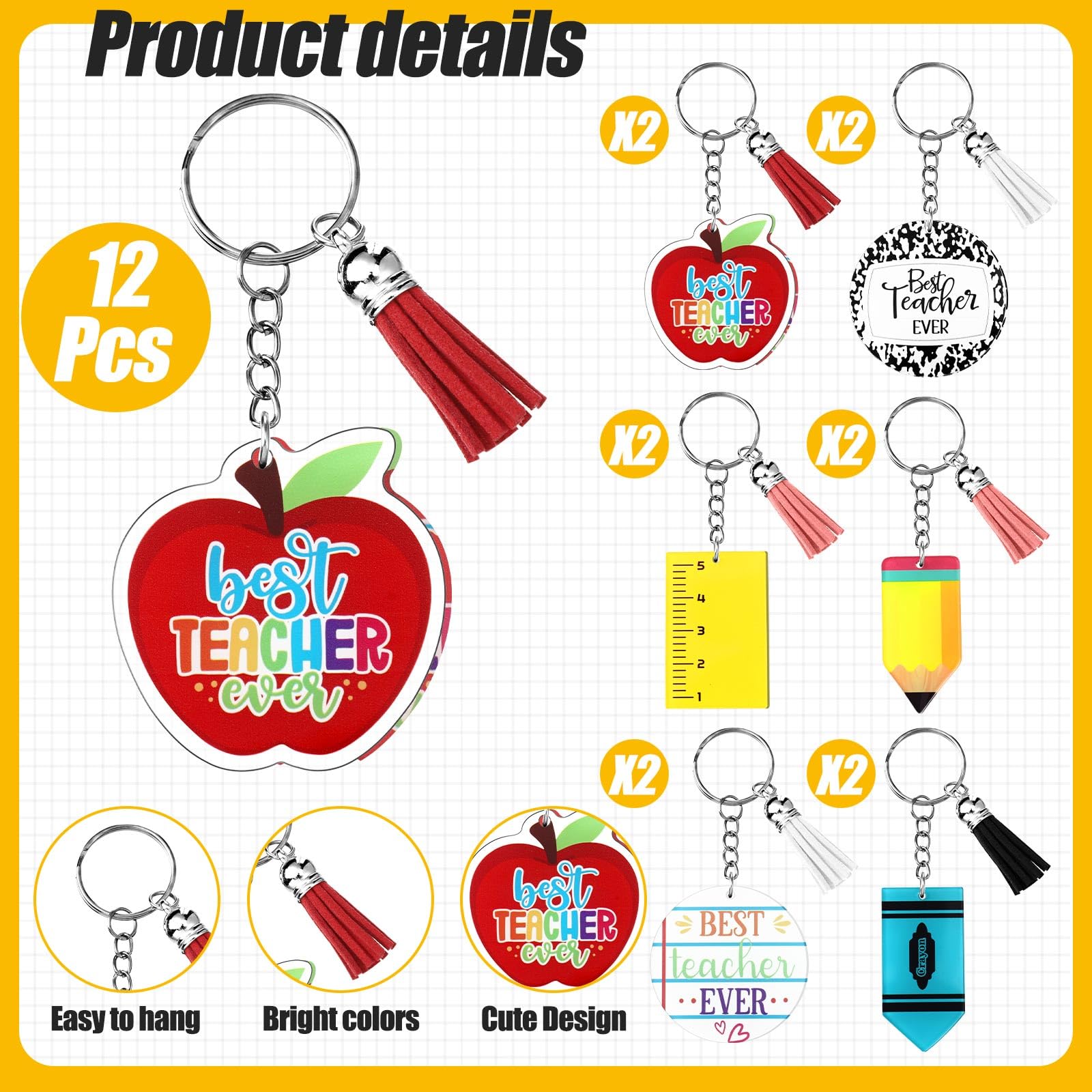 Potchen acrylic keychains featuring a gratitude message for teachers.