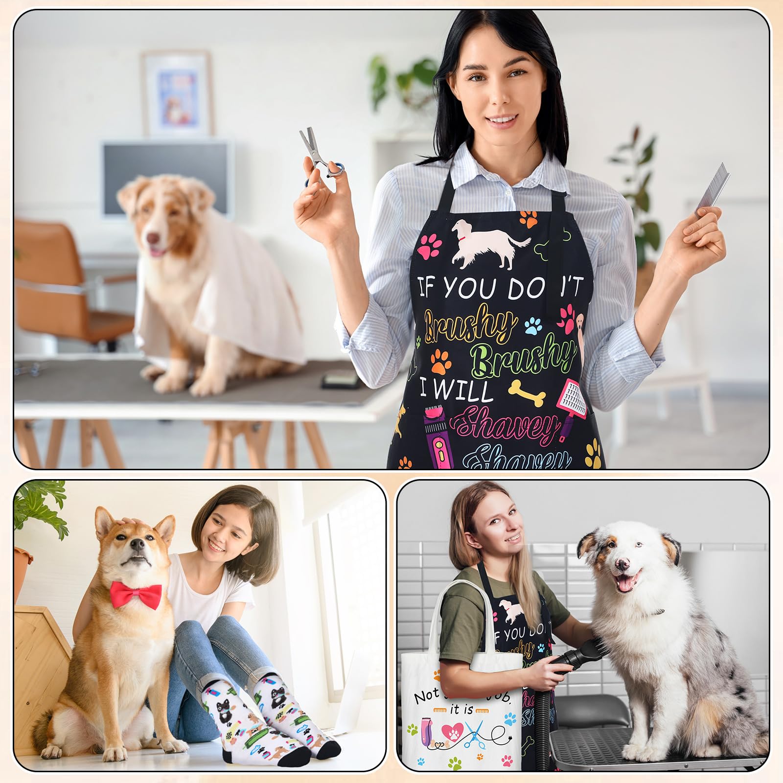 Potchen waterproof oil-resistant apron protects clothes during grooming tasks.
