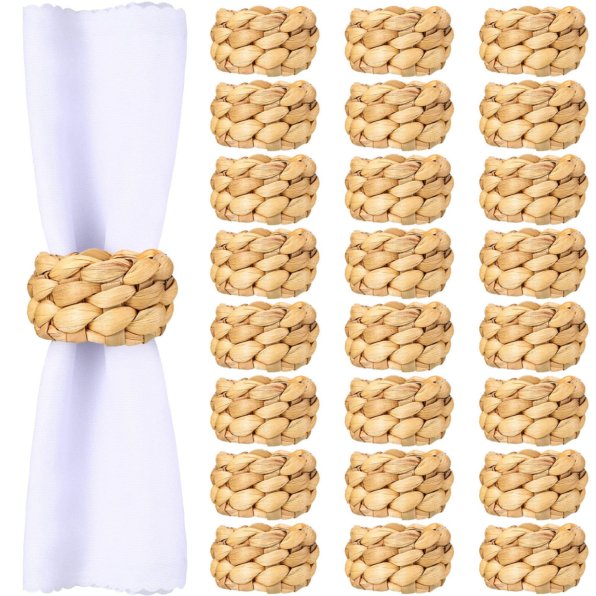 Potchen boho napkin ring with round weave enhances rustic table decor for weddings.