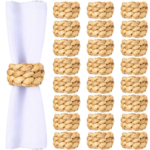 Potchen boho napkin ring with round weave enhances rustic table decor for weddings.