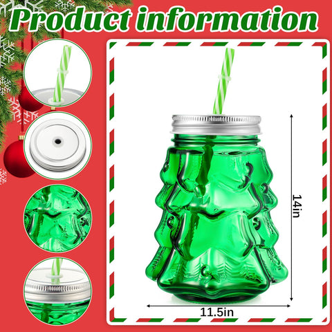 Potchen 19 oz glass tumblers shaped like Christmas trees for festive beverages.