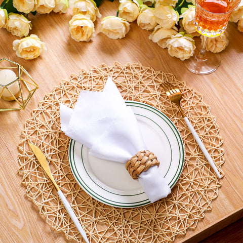 Potchen farmhouse napkin ring from natural fibers complements casual to formal settings.