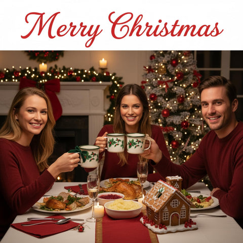 Potchen holiday mugs in multicolor enamel for hot beverages