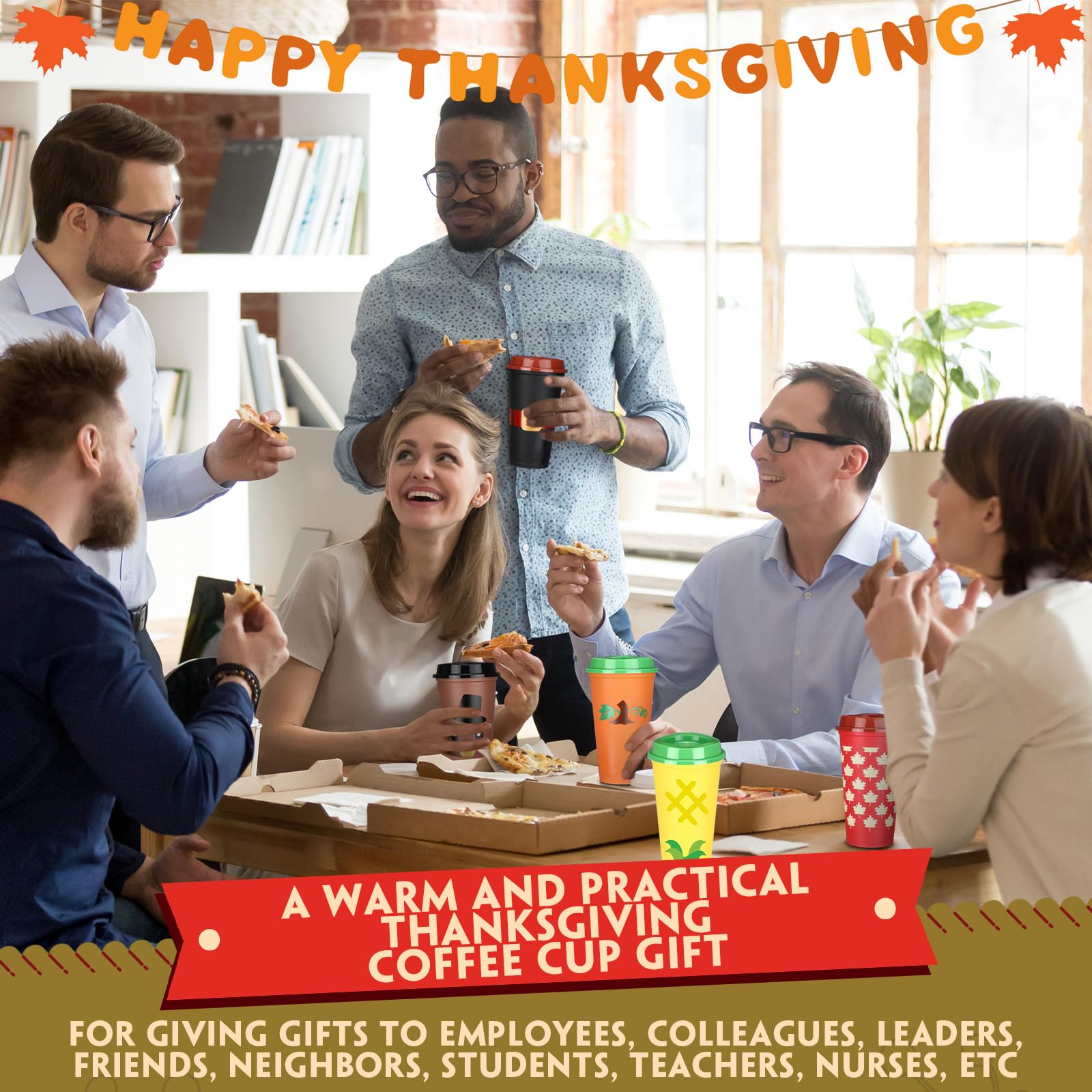 Potchen 16oz Thanksgiving cup with pilgrim hat design, handy for mess-free sipping.
