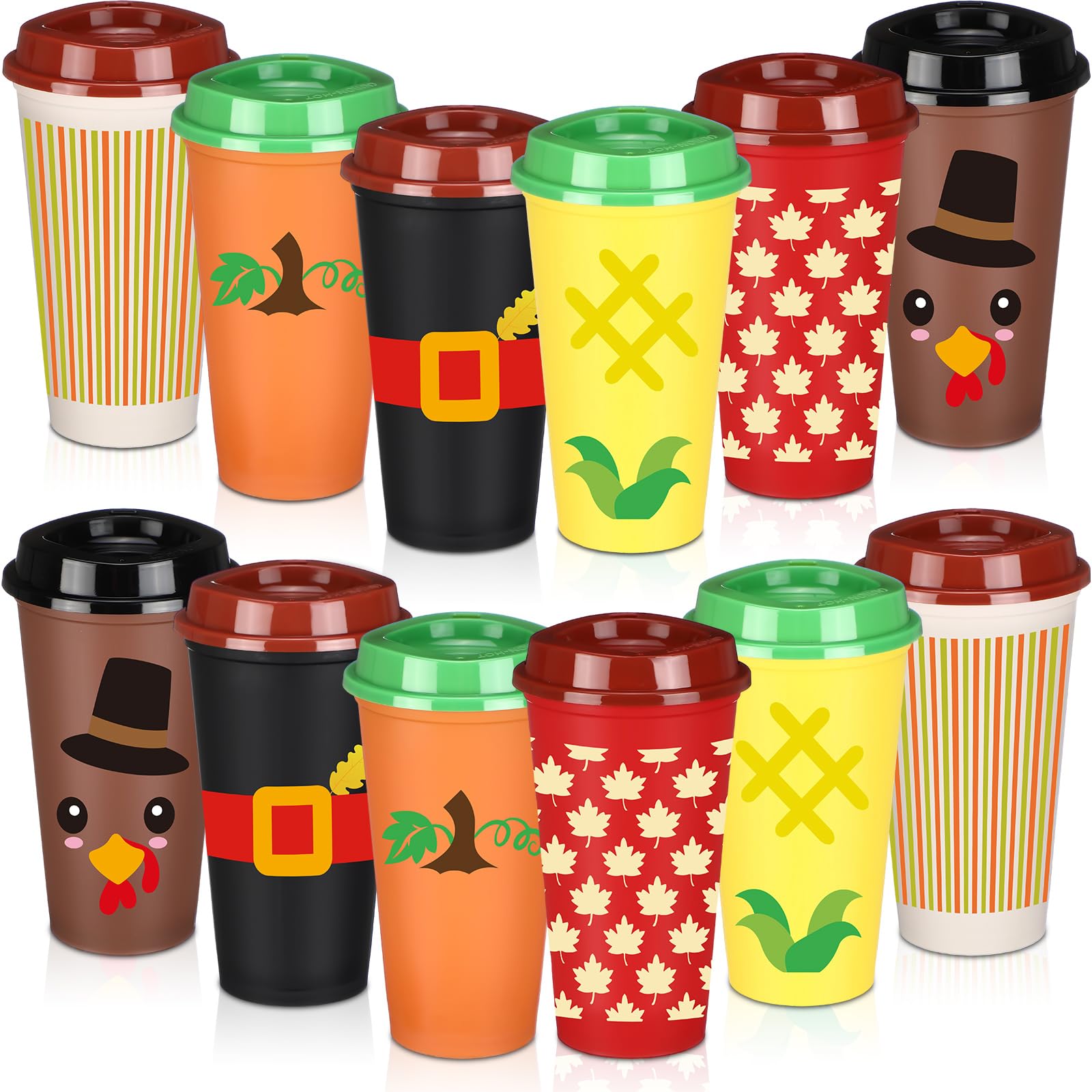 Potchen 16oz Thanksgiving cup with pumpkin design, ideal for hot beverages at gatherings.