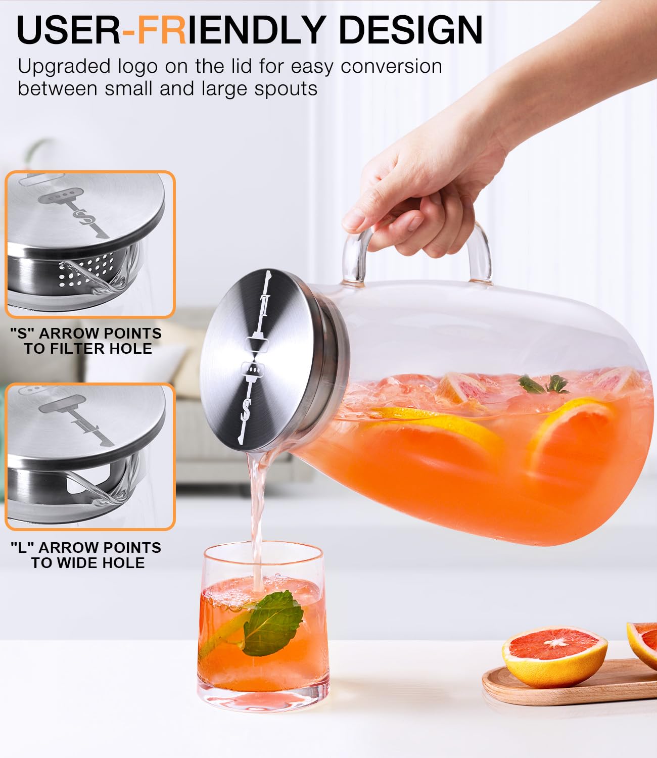 Potdoctor glass pitcher handle for a comfortable grip while pouring.