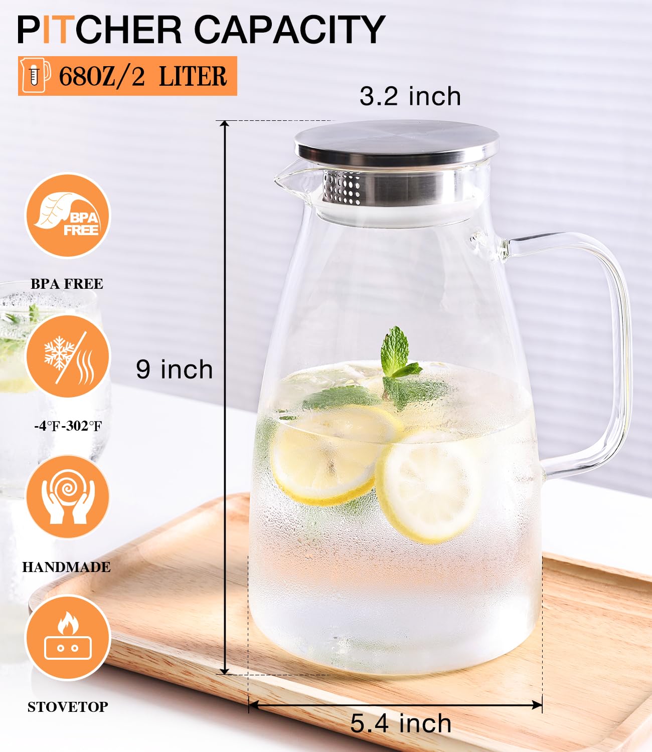 Potdoctor glass pitcher with built-in strainer keeps debris out.