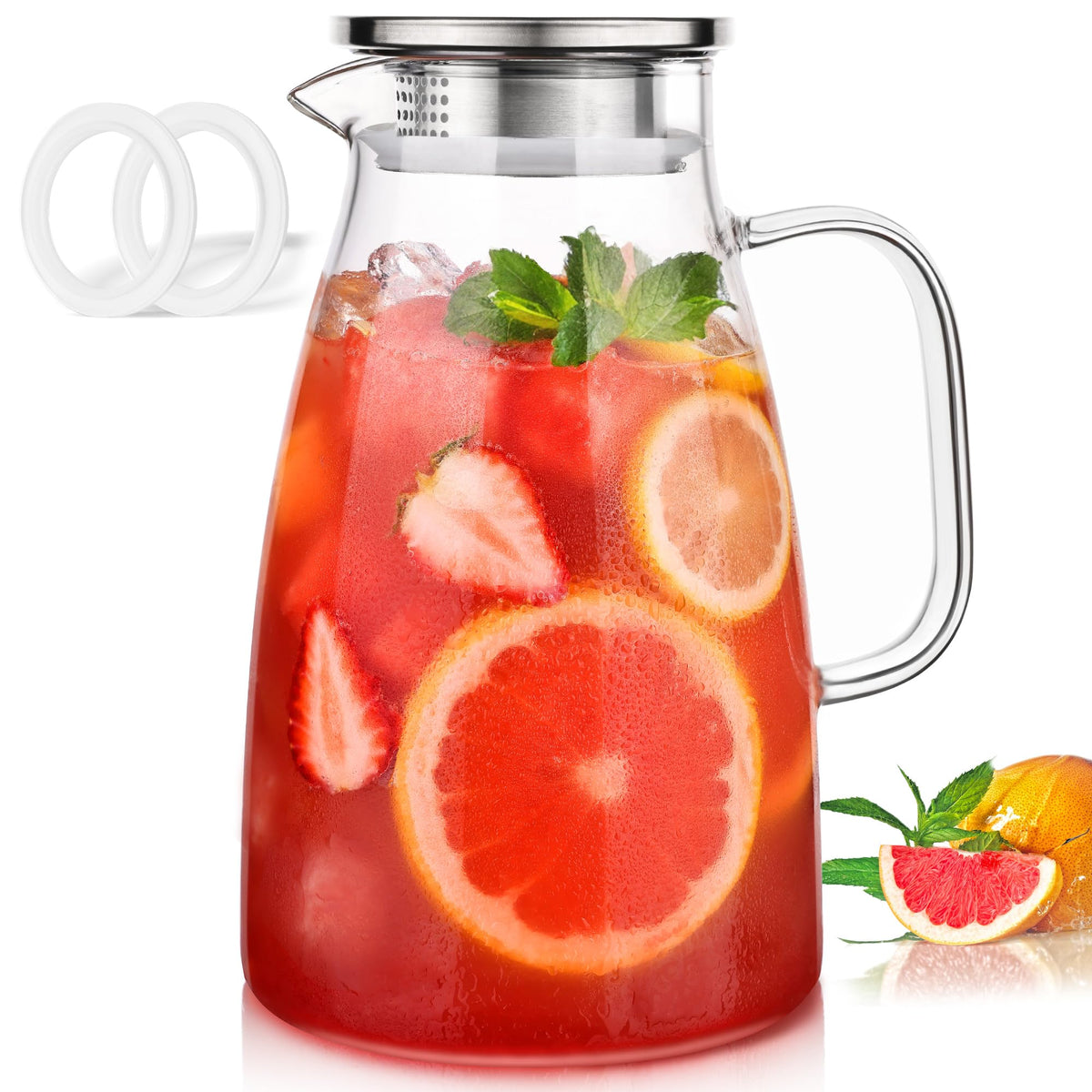 Potdoctor glass pitcher with lid pour spout for smooth serving.
