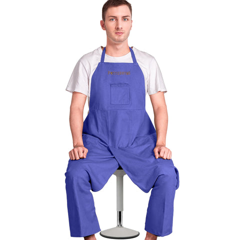Potterhyme canvas apron with tool pockets keeps brushes and tools within reach.