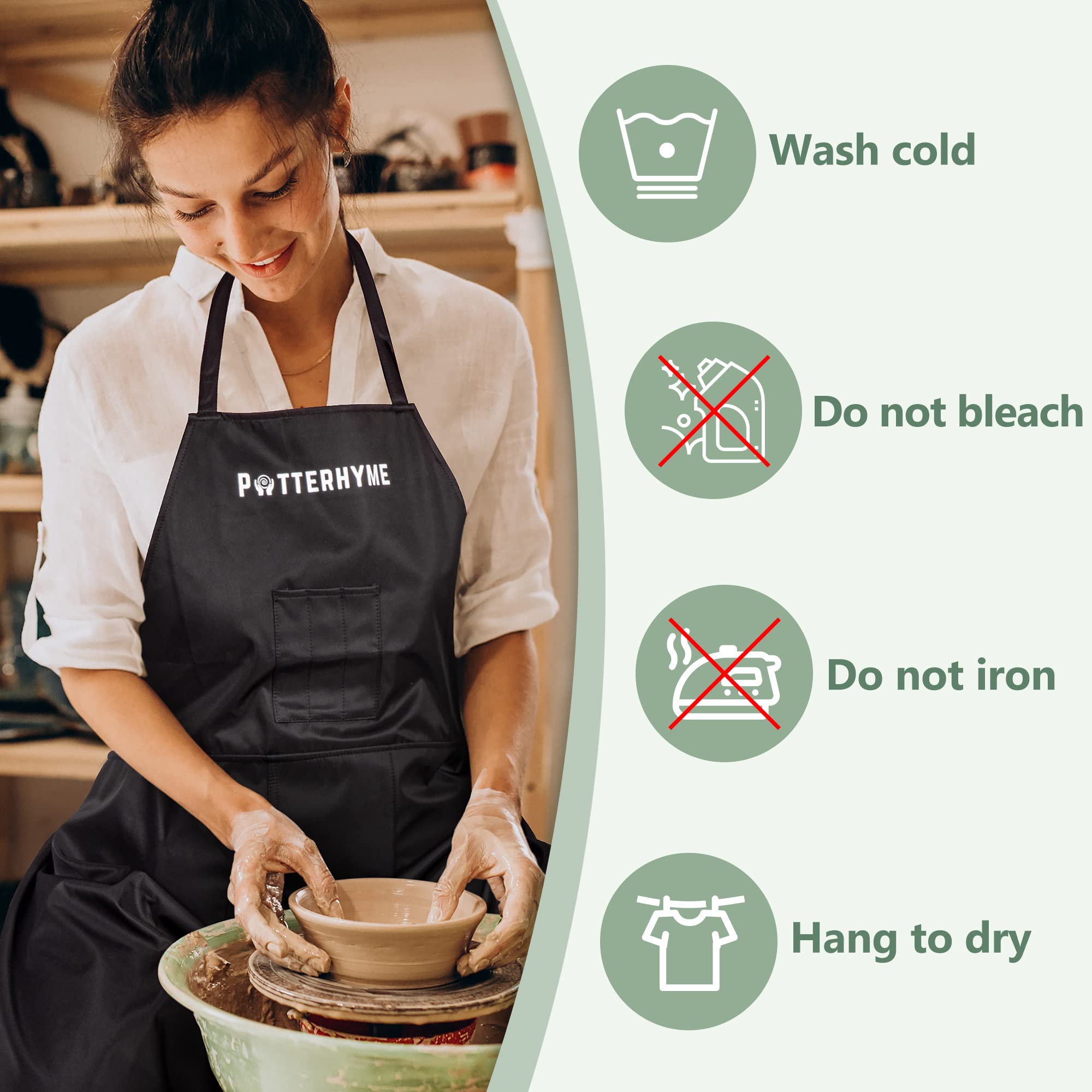 Potterhyme ceramic wheel throwing compatible apron for pottery sessions.