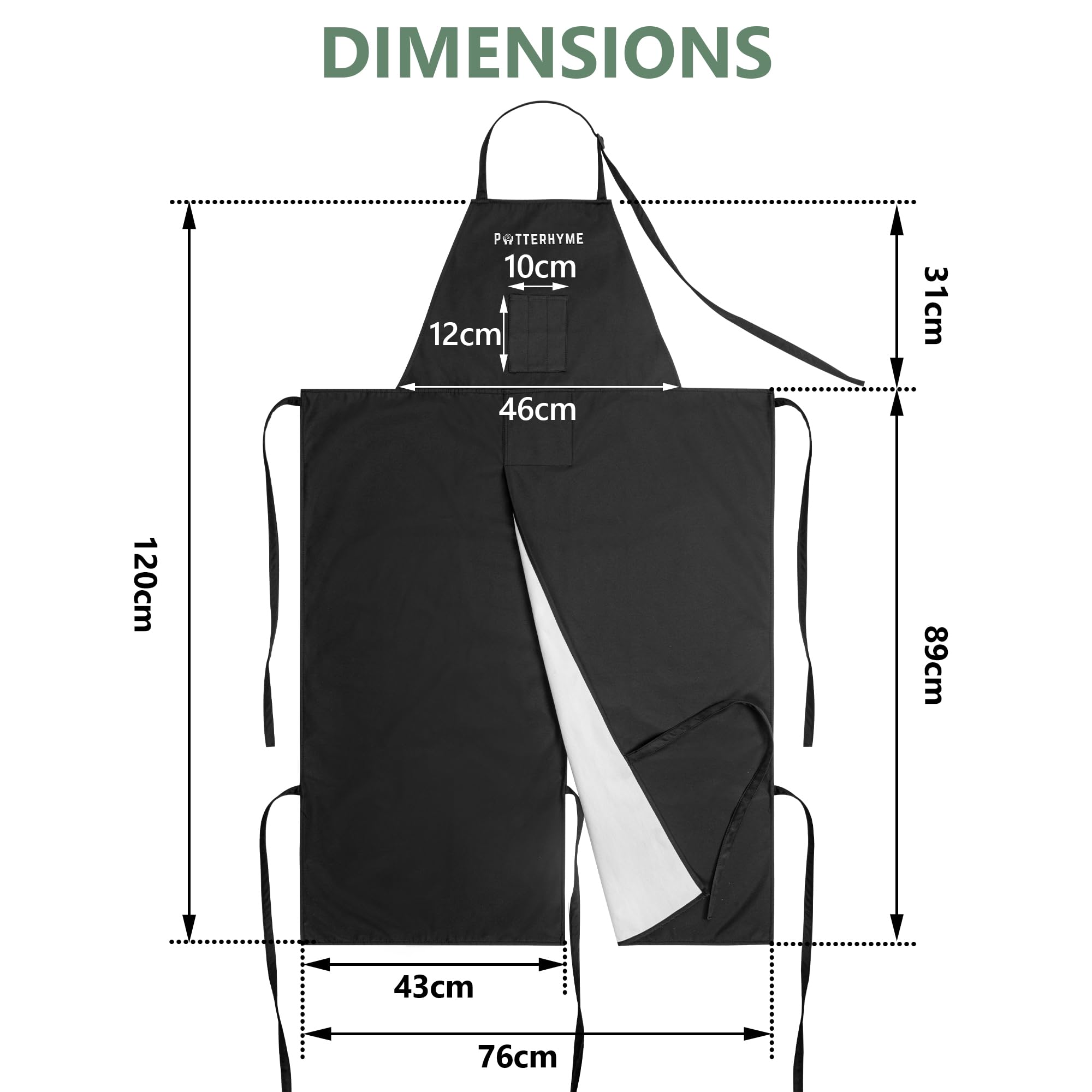Potterhyme full-body coverage apron protects clothing during studio work.