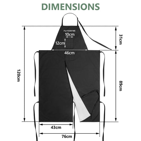 Potterhyme full-body coverage apron protects clothing during studio work.