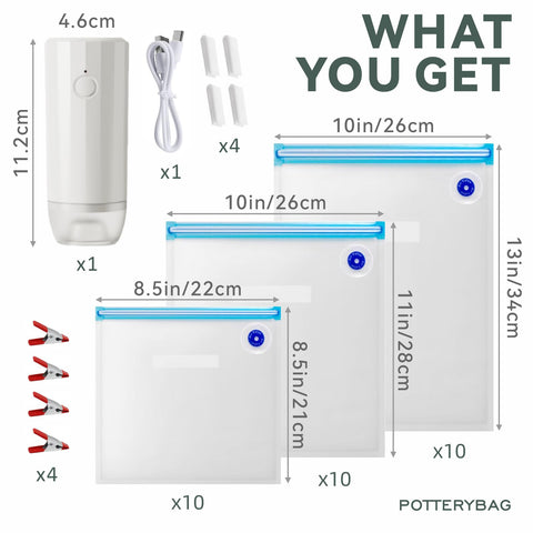 Potterybag reusable BPA-free vacuum bags for freezer storage and reheating